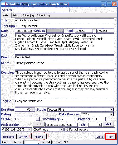 Metadata Utility – Main - Last Online Search Show Queue