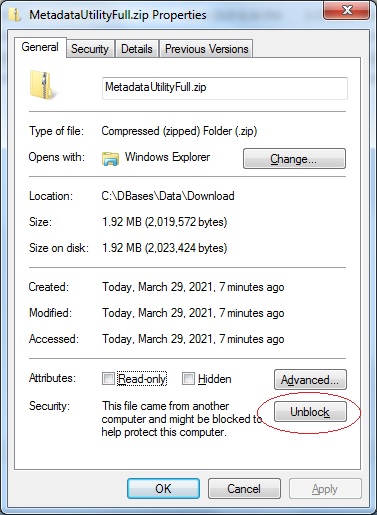 Metadata Utility – Download - Properties - Unlock