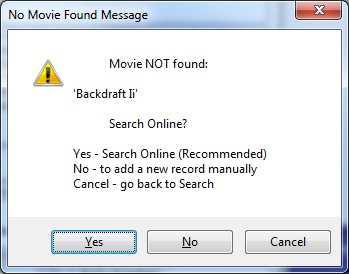 Metadata Utility – Messages - Movie Not Found