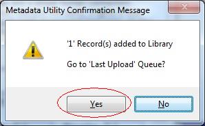 Metadata Utility – Messages - Add New Records - Confirmation