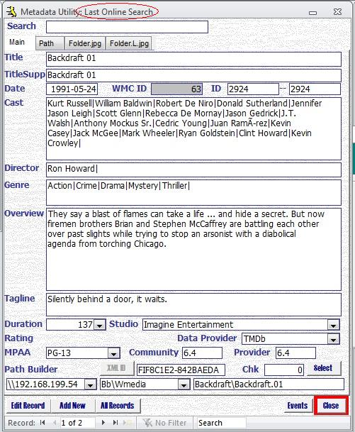 Metadata Utility – Main - Last Onine Search Queue