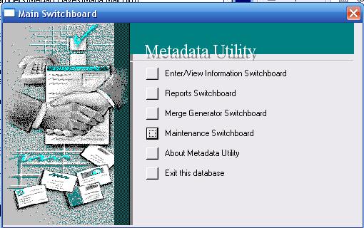 Metadata Utility – Maintenance Switchboard