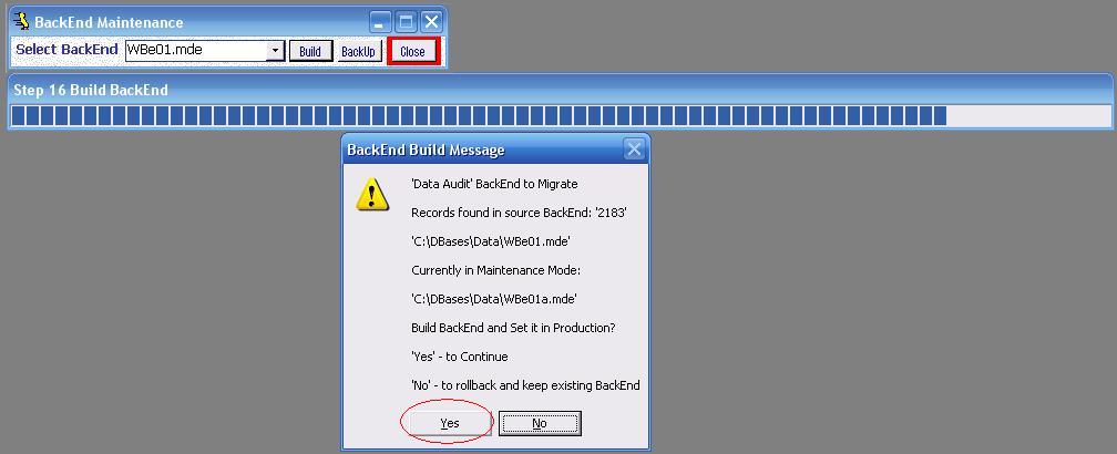 Metadata Utility – Messages - BackEnd BackUp Rebuild - Selected BackEnd