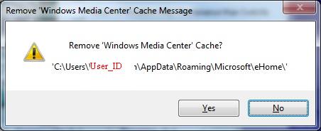 Metadata Utility – Messages - Delete Windows Media Center Cache