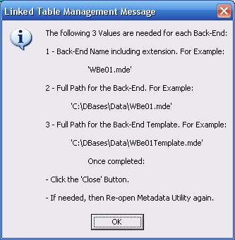 Metadata Utility – Messages - Linked Table Management
