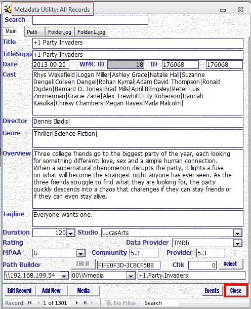 Metadata Utility – Main - All Records