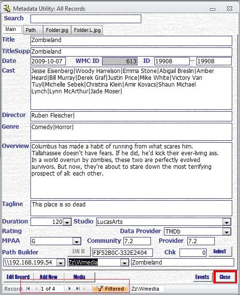 Metadata Utility – Main - Advanced - Filters