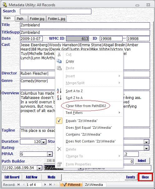 Metadata Utility – Main - Advanced - Filters