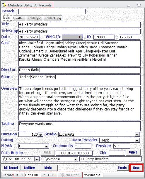 Metadata Utility – Main - Navigation Buttons