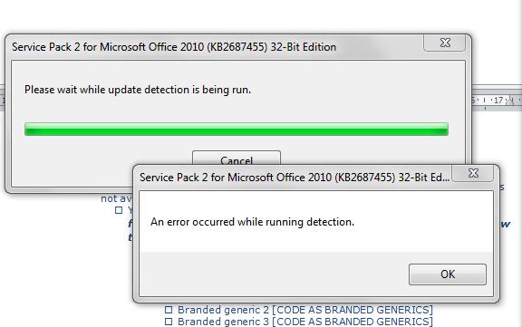 Microsoft Office - Error - SP2 During Detection