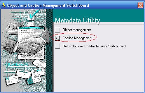 Metadata Utility – Maintenance Switchboard - LookUp Maintenance Switchboard - Object and Caption Management Switchboard - Caption Management